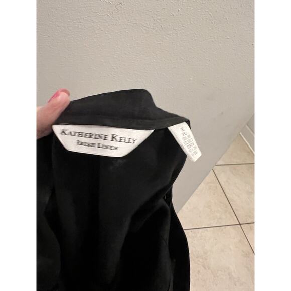 Katherine Kelly Black Irish Linen True Wrap Midi Skirt Floral Cutout Bottom 16 - Picture 6 of 8